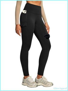 Fleece Lined Cargo Leggings with Pockets Water Resistant Thermal Hiking Pants